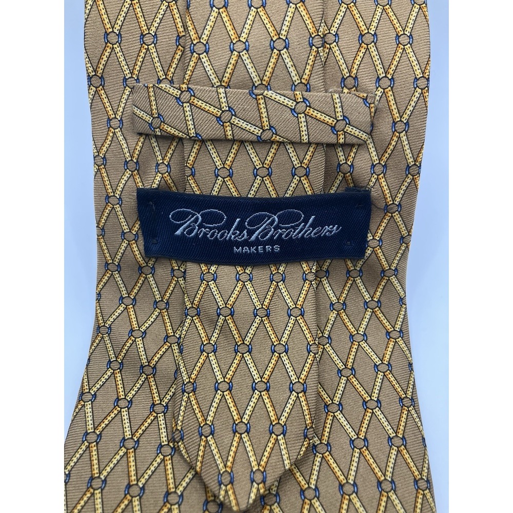 BROOKS BROTHERS Makers Yellow Pure Silk Tie Equestrian Pattern - Picture 5 of 8